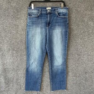 L'Agence Jeans Womens 31 Blue High Rise Slim Straight Crop Raw Hem Stretch Denim